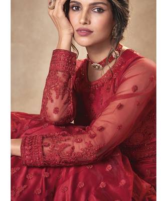 Maroon Net Embroidery Party Wear Anarkali Suit 4