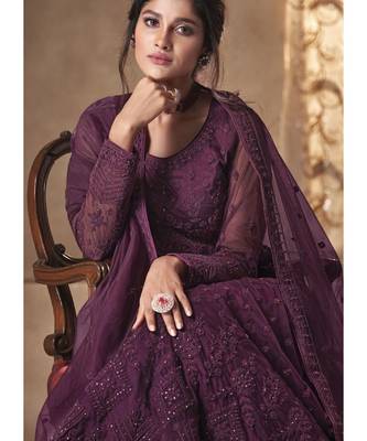 Purple Net Embroidery Party Wear Anarkali Suit 3