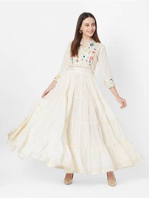 White Colored Embroidery Worked Soft Cotton Kurti 1