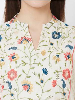 White Colored Embroidery Worked Soft Cotton Kurti 2