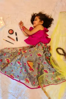 Saka Designs Singlet Choli Lehenga With Dupatta Floral Embroidered