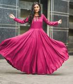 Pink Colored Full Flared Butti Work Kurta