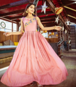 Baby Pink Colored Soft Silk Floral Embroidery Worked Kurta