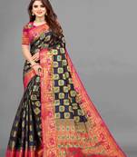 Navy blue woven art silksaree with blouse