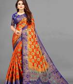 Orange woven art silksaree with blouse