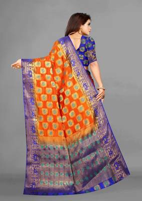 Orange woven art silksaree with blouse 4