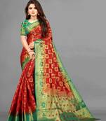 Red woven art silksaree with blouse