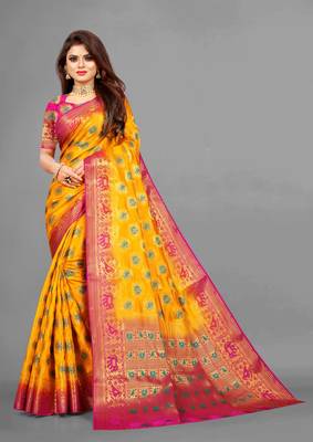 Yellow woven art silksaree with blouse 1