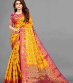 Yellow woven art silksaree with blouse