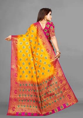 Yellow woven art silksaree with blouse 3