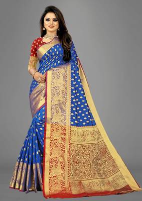 Sky blue woven art silksaree with blouse 1
