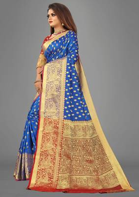 Sky blue woven art silksaree with blouse 2