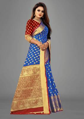 Sky blue woven art silksaree with blouse 3