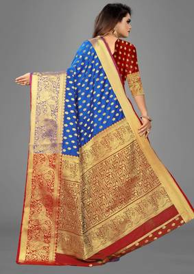 Sky blue woven art silksaree with blouse 4