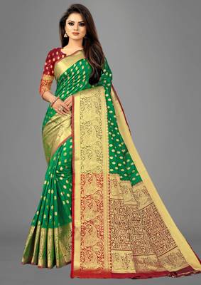 Green woven art silksaree with blouse 1