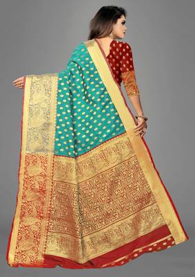 Sea green woven art silksaree with blouse 4