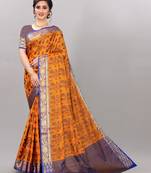Orange woven art silksaree with blouse