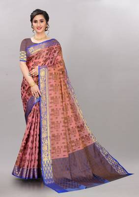 Pink  woven art silksaree with blouse 1