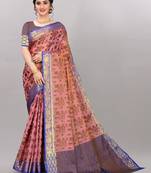 Pink  woven art silksaree with blouse