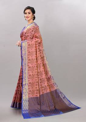Pink  woven art silksaree with blouse 2