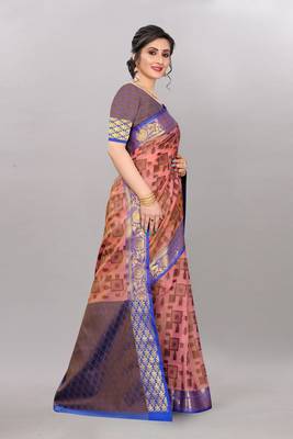 Pink  woven art silksaree with blouse 3