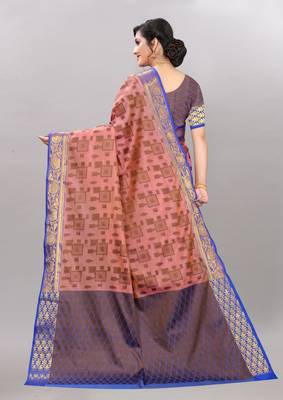 Pink  woven art silksaree with blouse 4