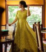 Mehandi Green Colored Banarasi Silk Flared Kurta