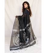 black art silk hand woven saree with blouse