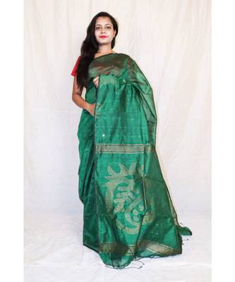 green art silk hand woven saree with blouse 1