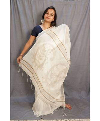 white art silk hand woven saree with blouse 1