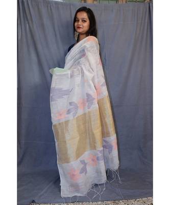 white bengal handloom hand woven saree with blouse 1
