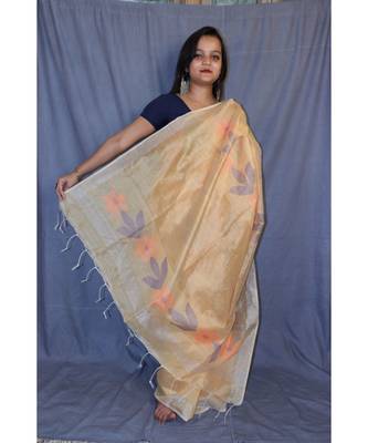 beige bengal handloom hand woven saree with blouse 1