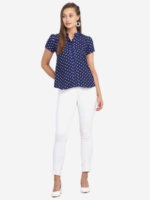 Blue
 plain
 crepe
 party-tops
 1