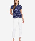 Blue
 plain
 crepe
 party-tops
