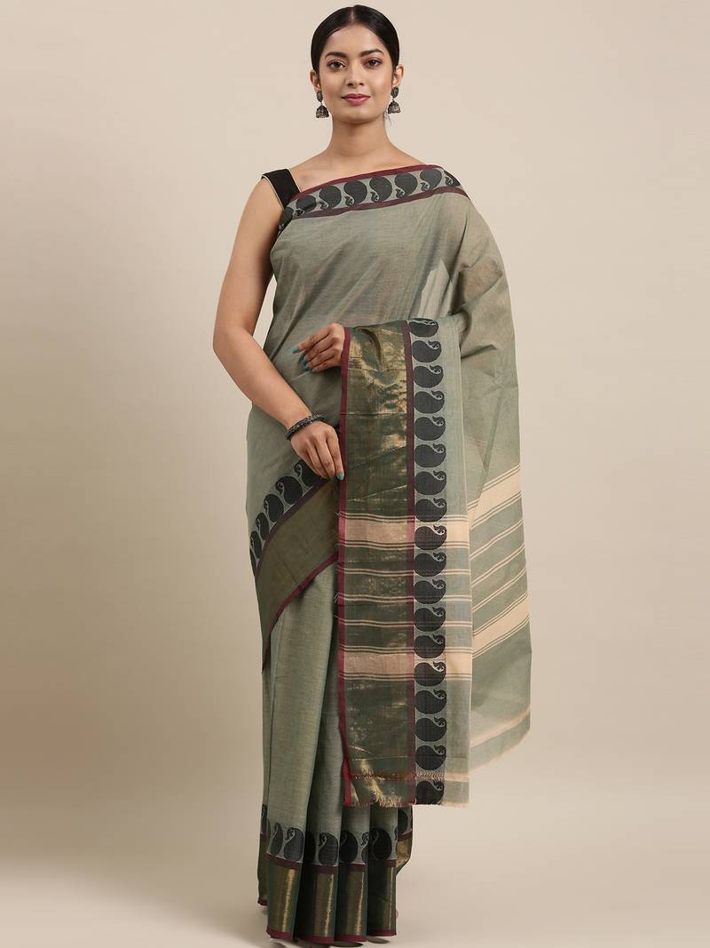 Green pure cotton woven  saree