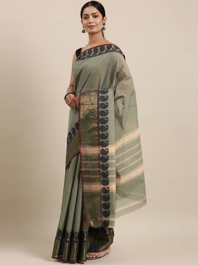 Green pure cotton woven  saree