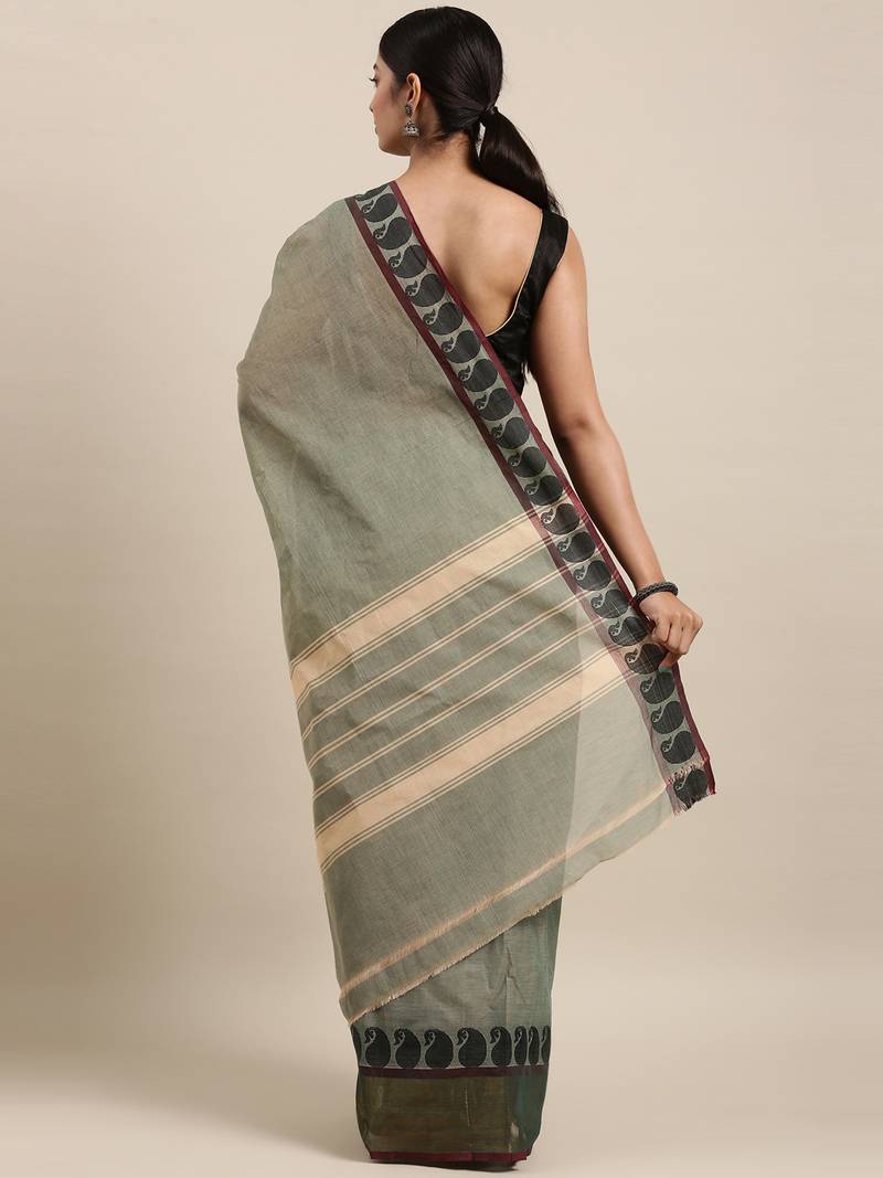 Green pure cotton woven  saree