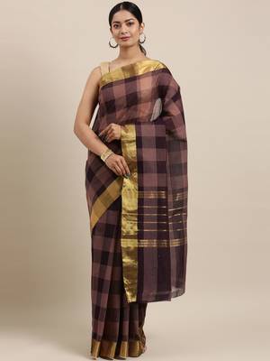 Brown pure cotton woven  saree 1