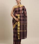 Brown pure cotton woven  saree