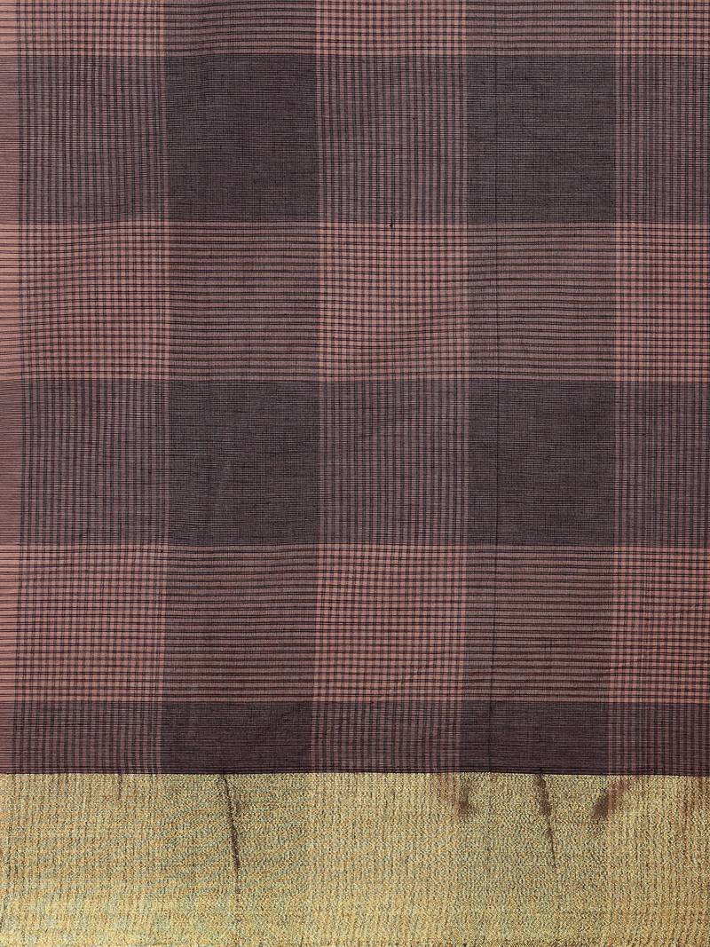 Brown pure cotton woven  saree