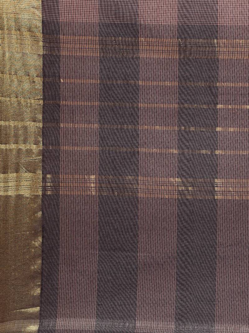 Brown pure cotton woven  saree