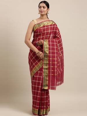 Maroon pure cotton woven  saree 1