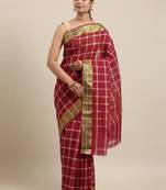 Maroon pure cotton woven  saree