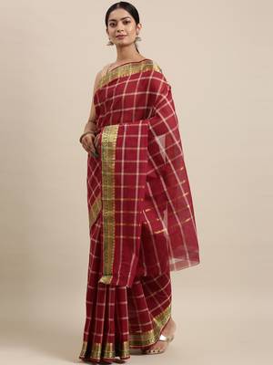 Maroon pure cotton woven  saree 2