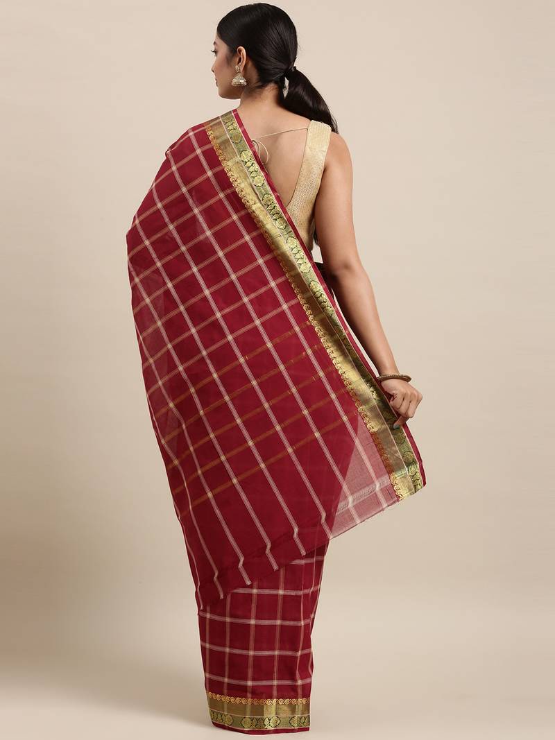 Maroon pure cotton woven  saree