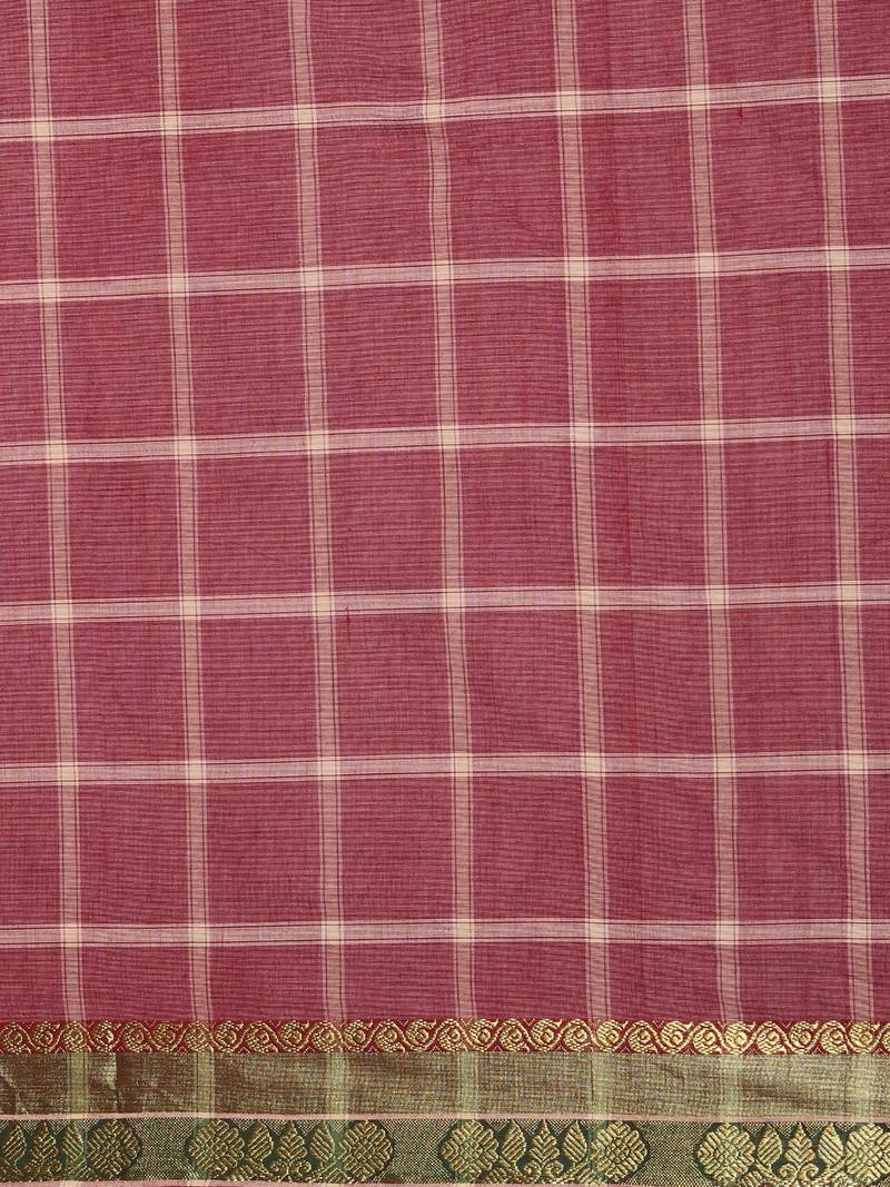 Maroon pure cotton woven  saree