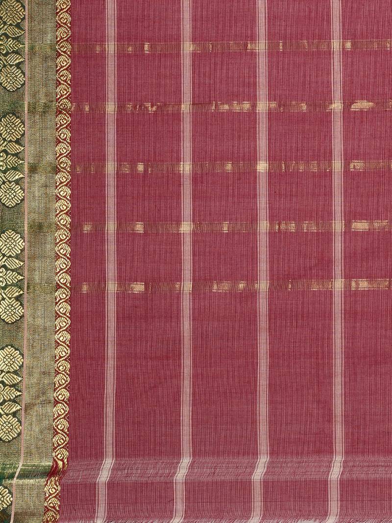 Maroon pure cotton woven  saree