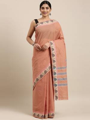 Brown pure cotton woven  saree 1
