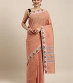 Brown pure cotton woven  saree
