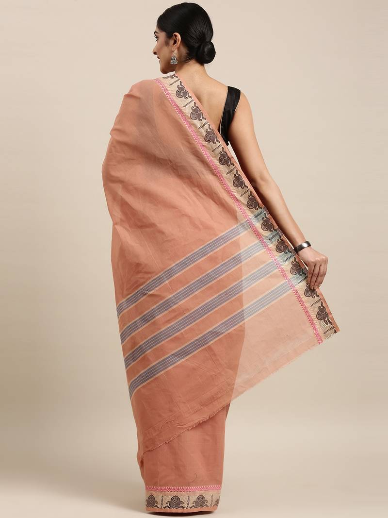 Brown pure cotton woven  saree
